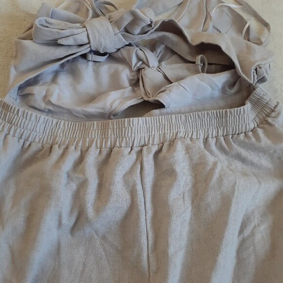 Altar'd State NWT Women's Large Gray Violet Linen Blend Back Tie Shorts Romper - Picture 12 of 12
